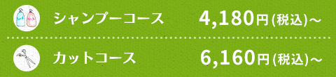 シャンプーコース　2,900円(税抜)～ カットコース 　4,800円(税抜)